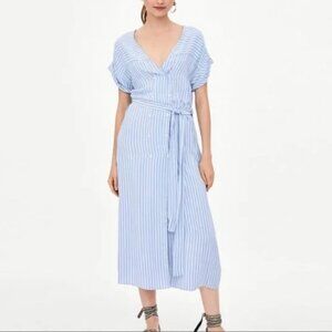 Zara Lightweight Striped Belted Shirt Dress (Midi)